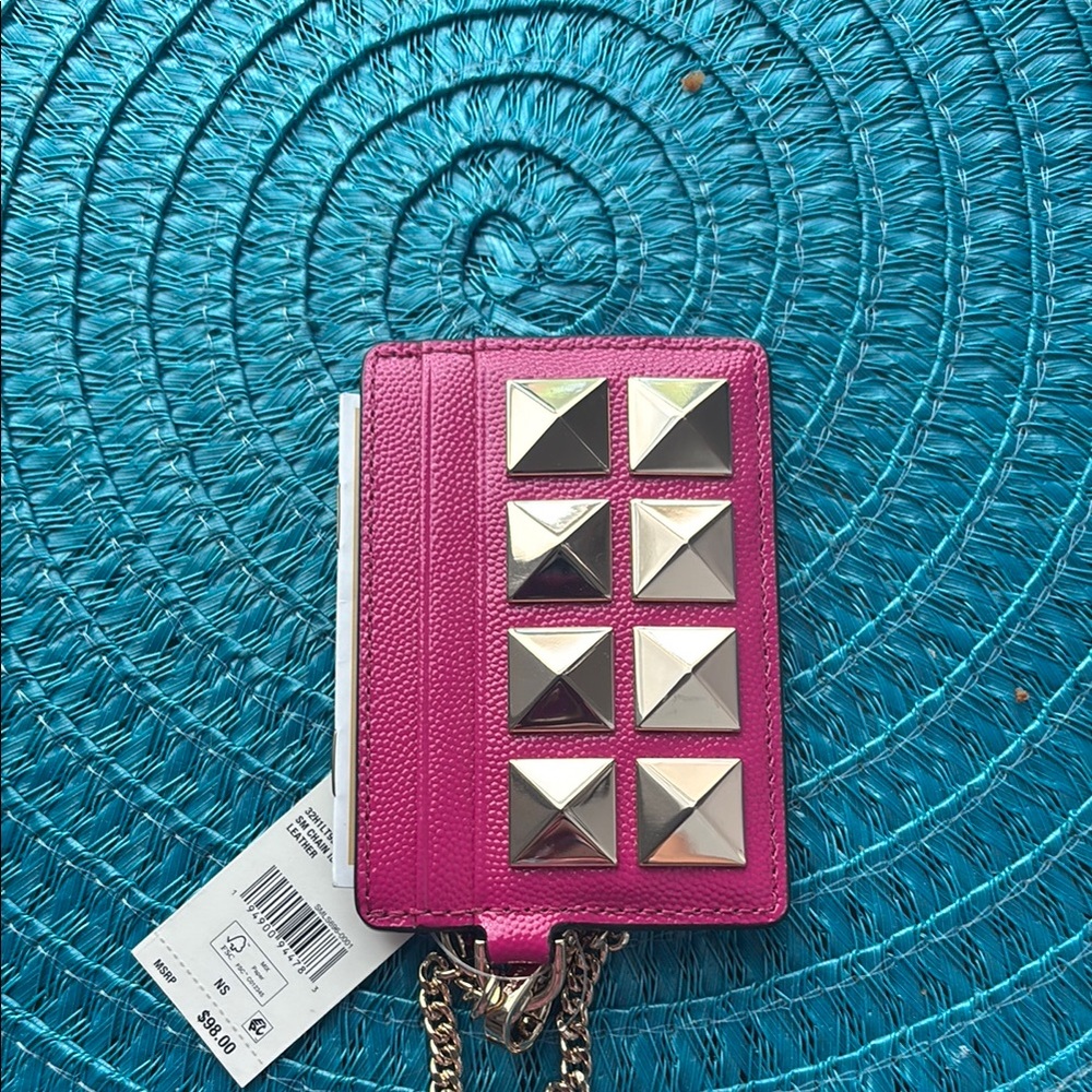 Michael Kors Pink Studded Leather Cardholder Wallet with Gold-Tone Hardware